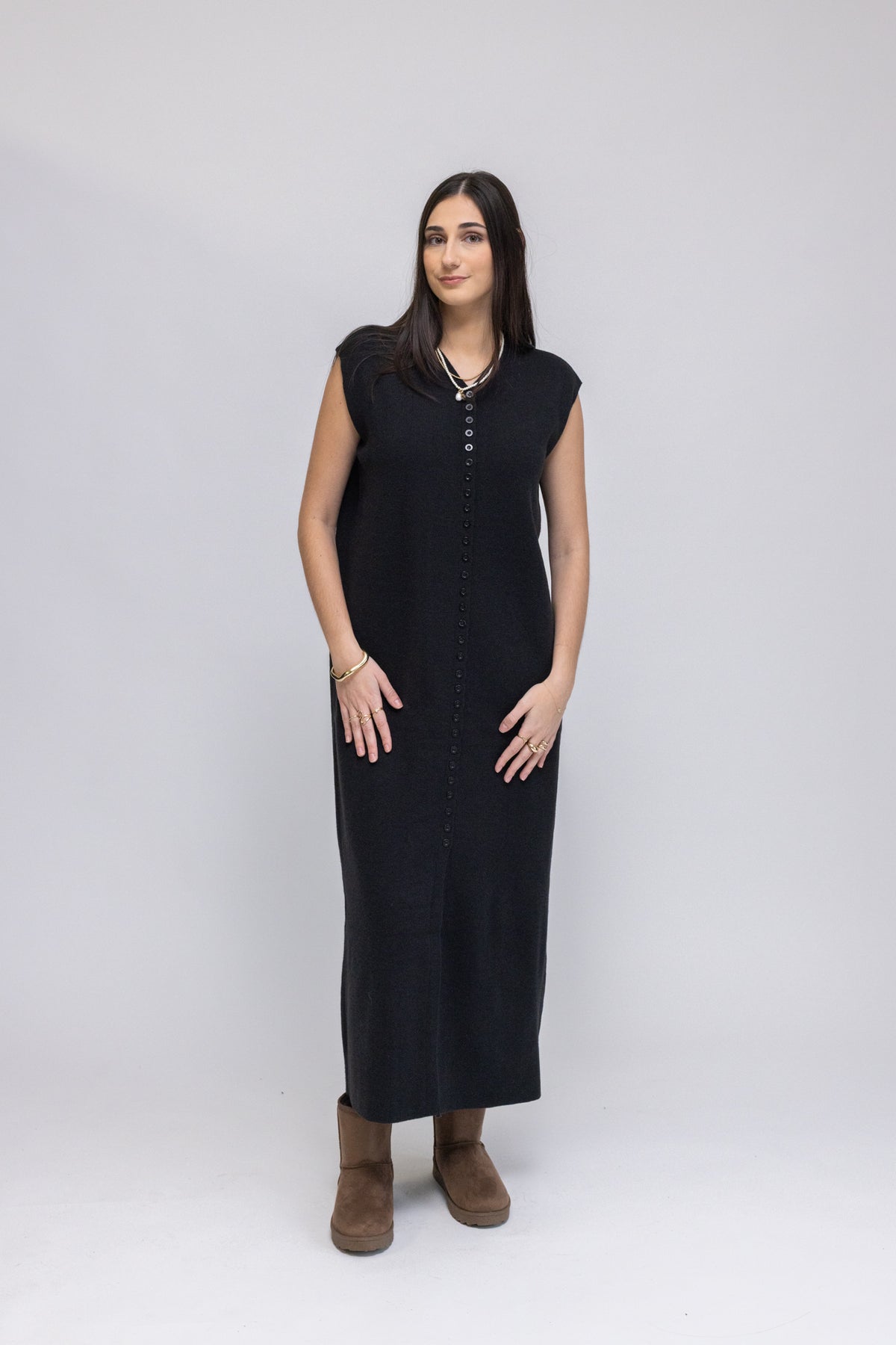 Button-Front Knit Maxi Dress &amp; Longline Cardigan 2-Piece Set