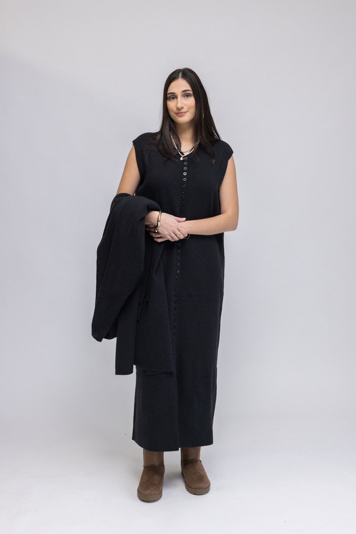 Button-Front Knit Maxi Dress &amp; Longline Cardigan 2-Piece Set