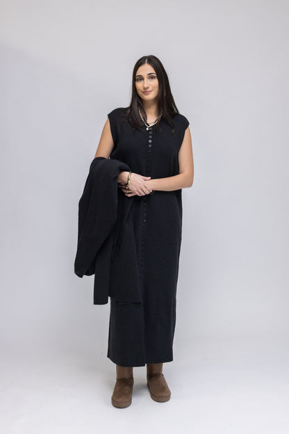 Button-Front Knit Maxi Dress &amp; Longline Cardigan 2-Piece Set