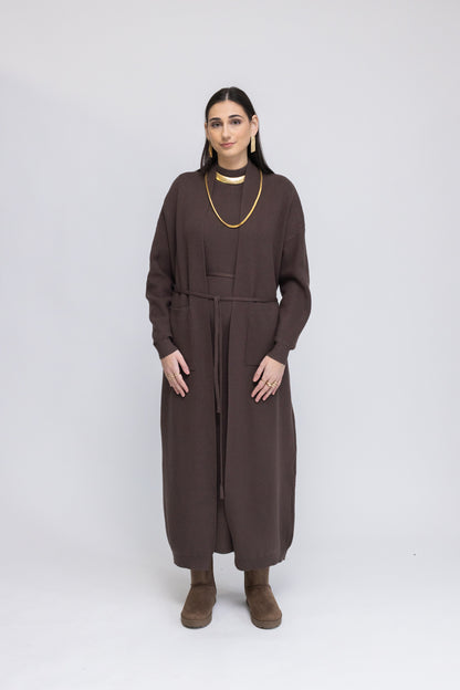 Knit Sleeveless Midi Dress &amp; Longline Cardigan 2-Piece Set