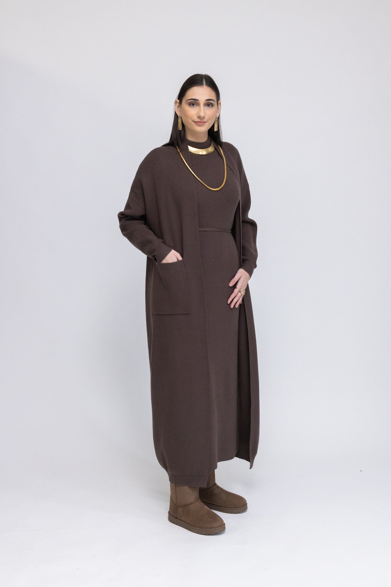 Knit Dress & Cardigan Set coffee / L/XL Knit Dress & Cardigan Set coffee / L/XL