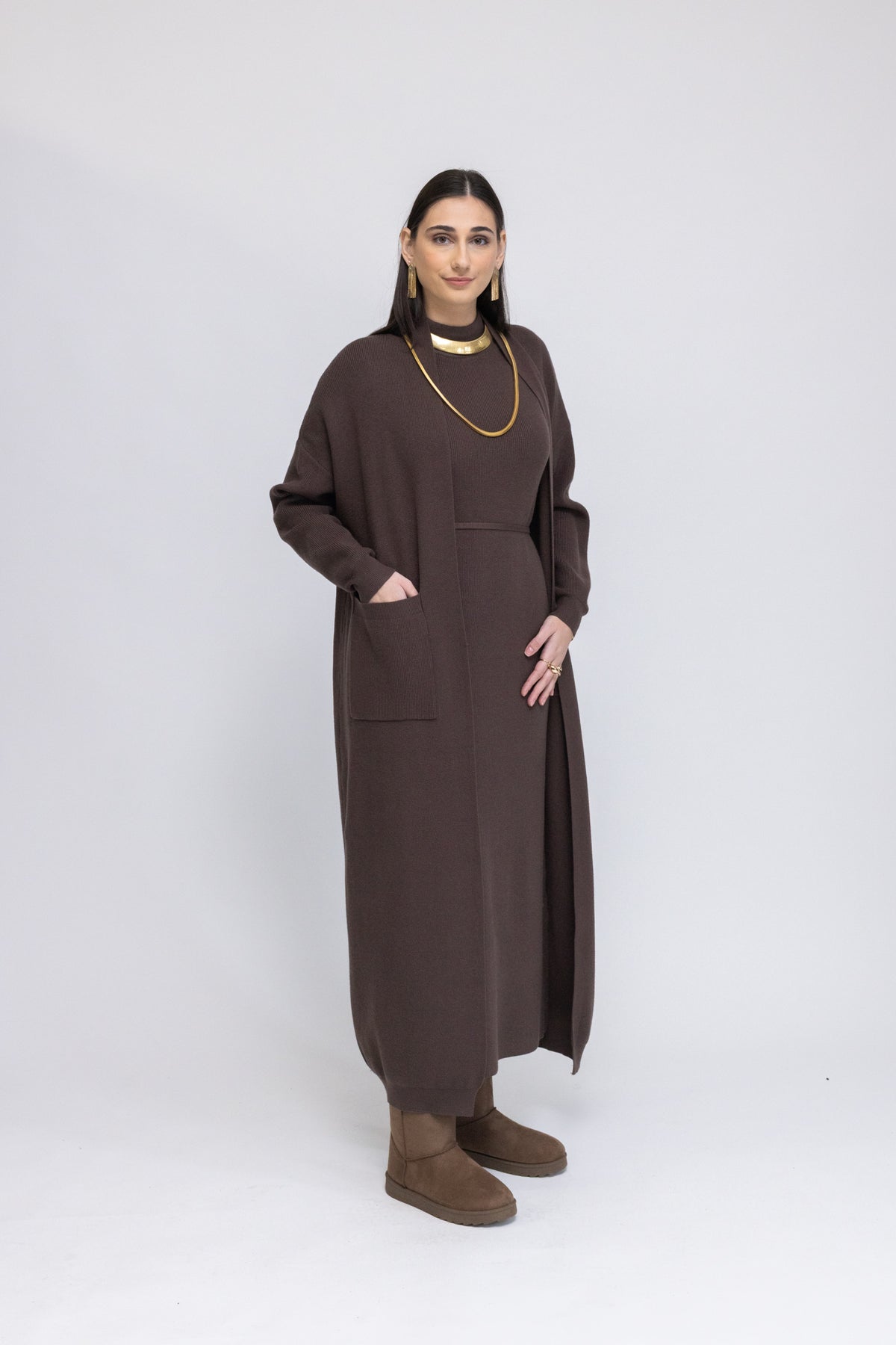 Knit Sleeveless Midi Dress &amp; Longline Cardigan 2-Piece Set