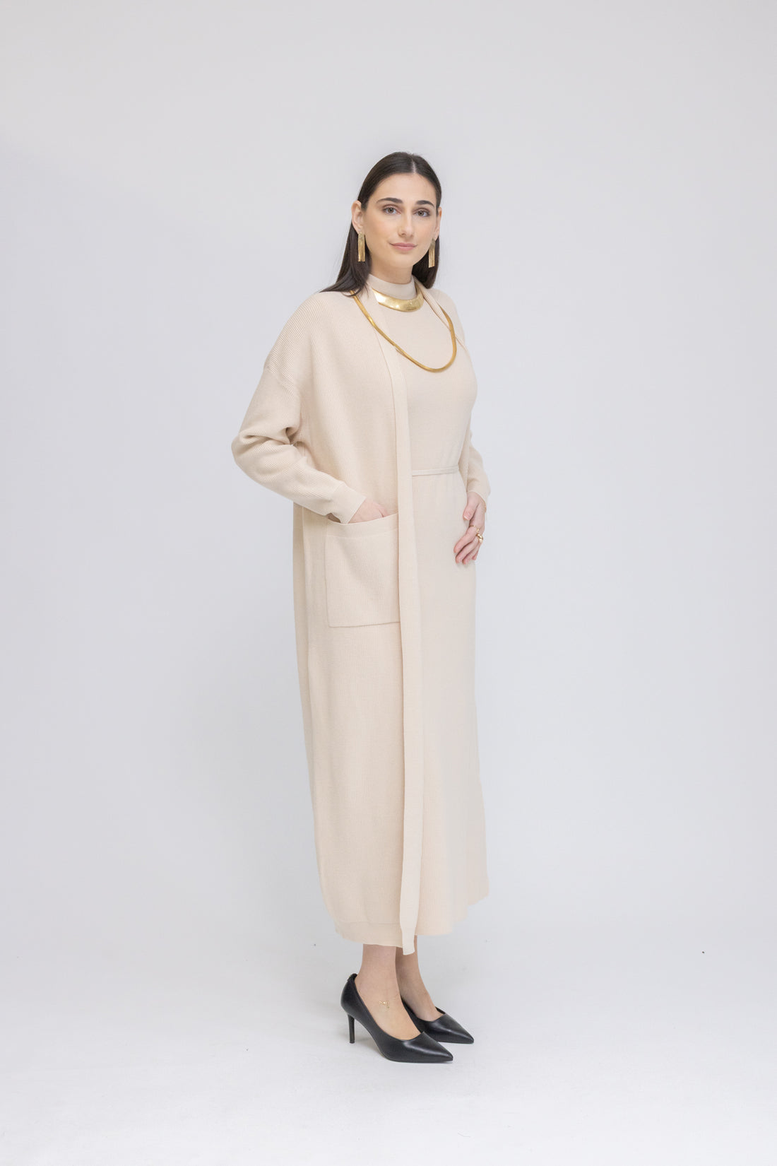 Knit Sleeveless Midi Dress &amp; Longline Cardigan 2-Piece Set