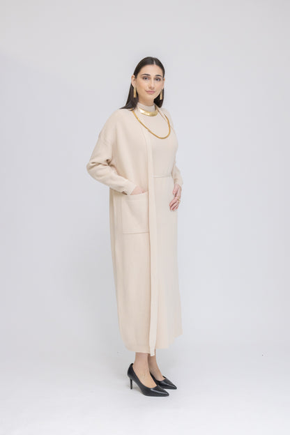 Knit Sleeveless Midi Dress &amp; Longline Cardigan 2-Piece Set