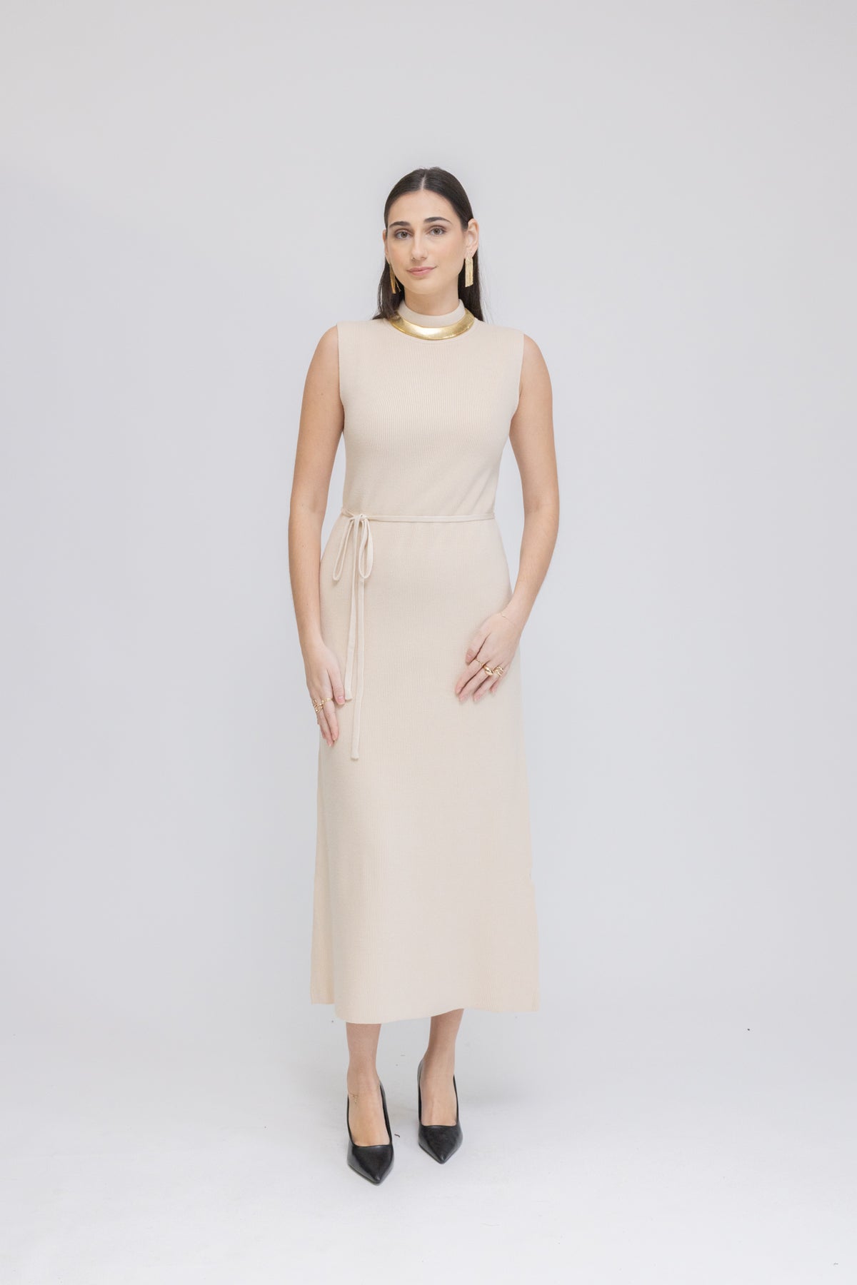 Knit Sleeveless Midi Dress &amp; Longline Cardigan 2-Piece Set