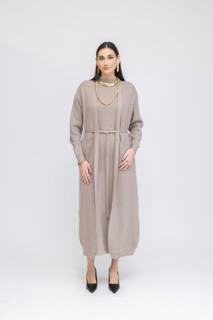 Knit Sleeveless Midi Dress &amp; Longline Cardigan 2-Piece Set