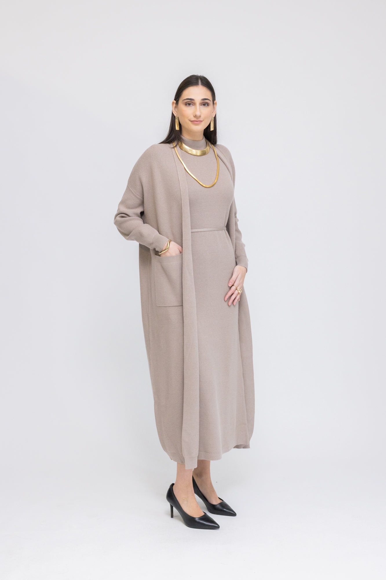 Knit Dress & Cardigan Set coffee / L/XL Knit Dress & Cardigan Set coffee / L/XL