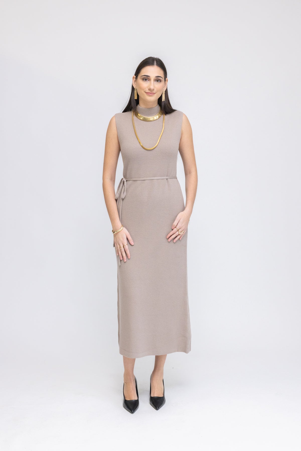 Knit Sleeveless Midi Dress &amp; Longline Cardigan 2-Piece Set