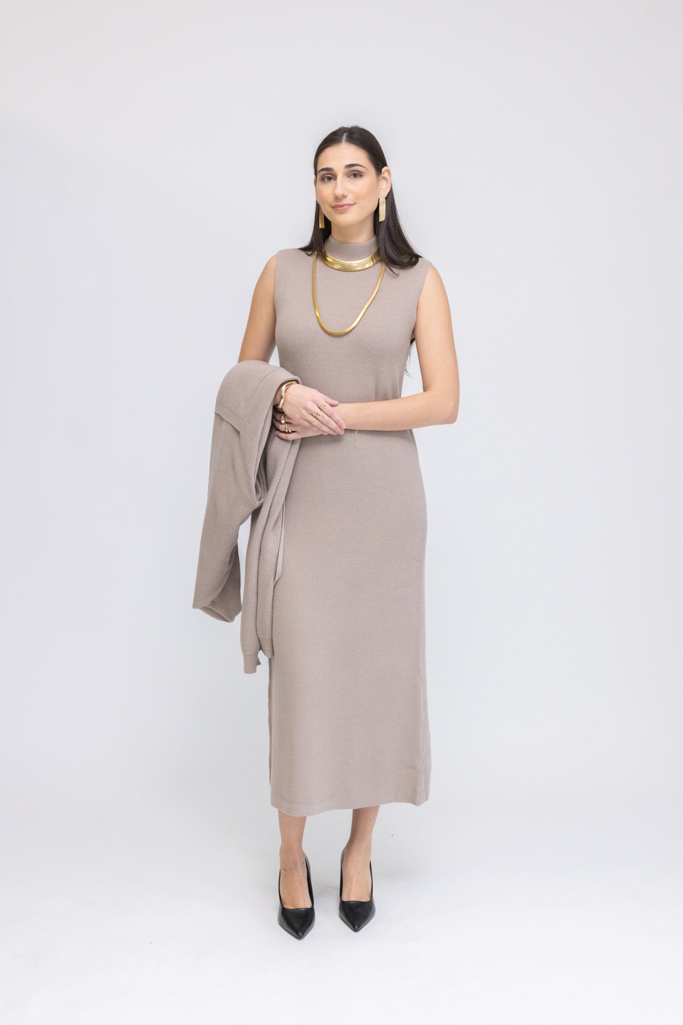 Knit Dress & Cardigan Set coffee / L/XL Knit Dress & Cardigan Set coffee / L/XL