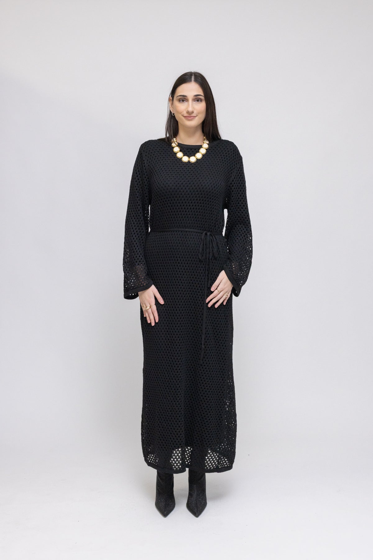 Crochet Maxi Dress with Tie Waist and Under Dress