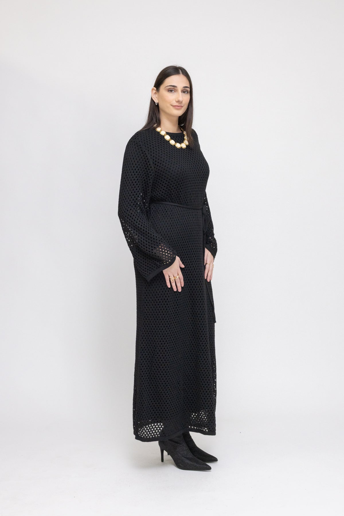 Crochet Maxi Dress with Tie Waist and Under Dress