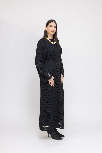 Crochet Maxi Dress with Tie Waist and Under Dress