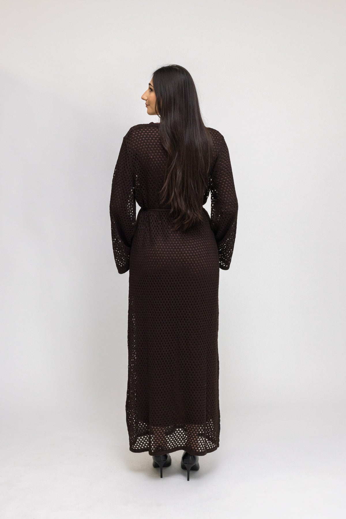 Crochet Maxi Dress with Tie Waist and Under Dress