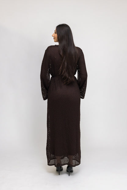 Crochet Maxi Dress with Tie Waist and Under Dress