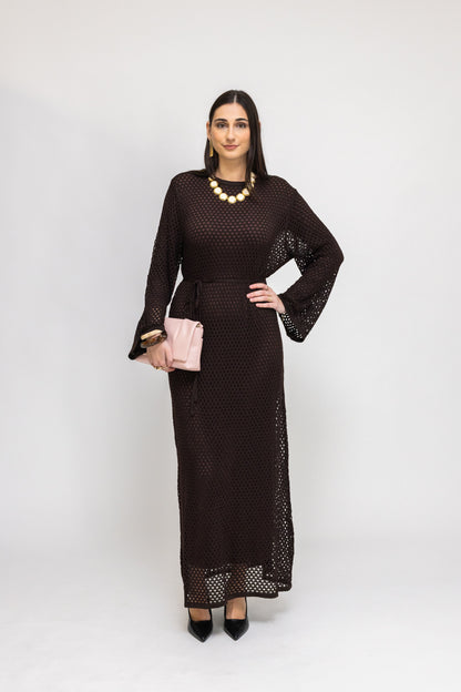 Crochet Maxi Dress with Tie Waist and Under Dress