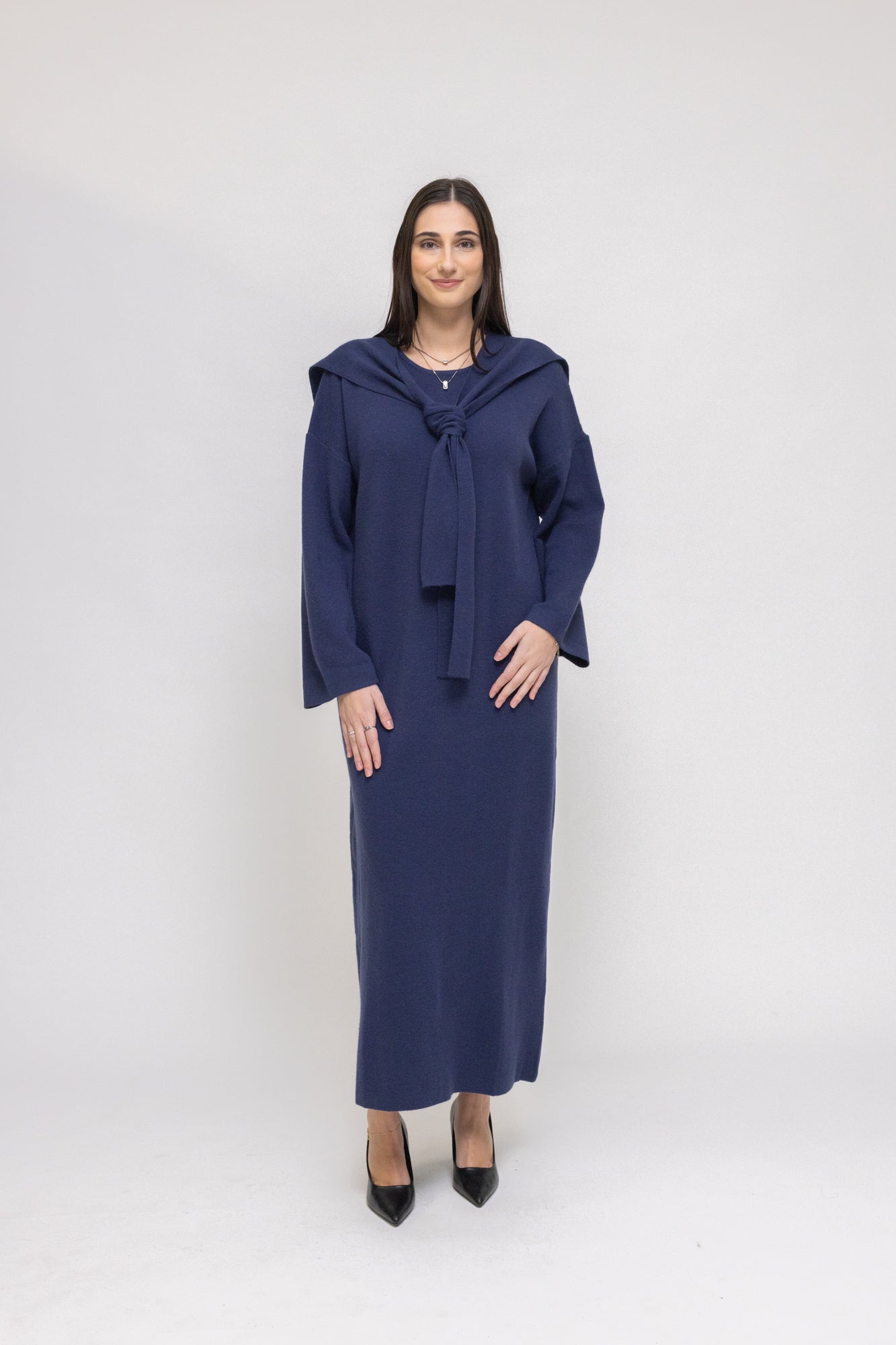 Cozy Knit Maxi dress with Matching Scarf S/M / Navy