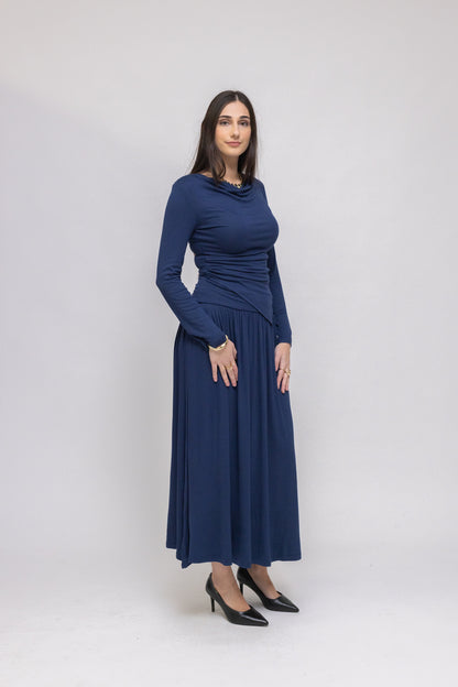 Draped Jersey Top &amp; Midi Skirt 2-Piece Set