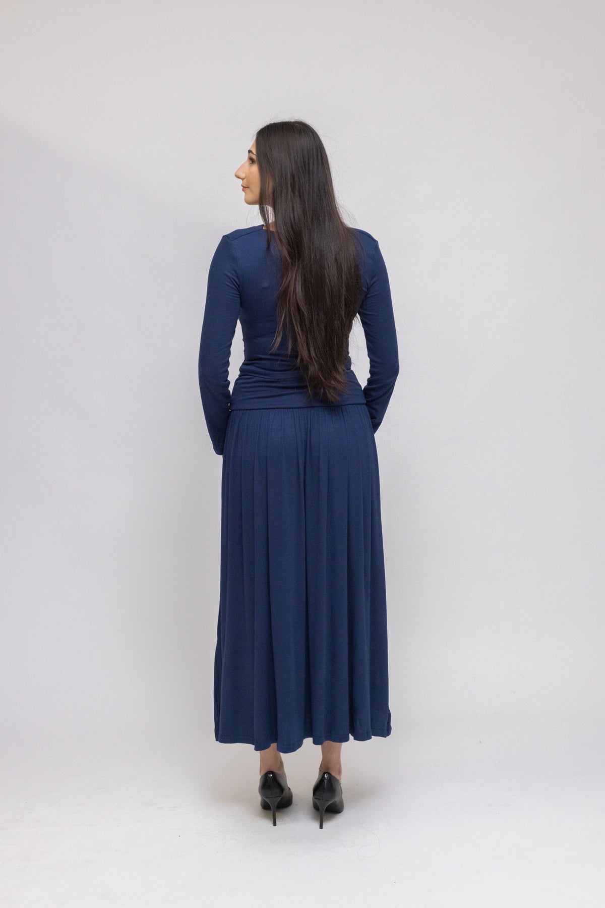 Draped Jersey Top &amp; Midi Skirt 2-Piece Set