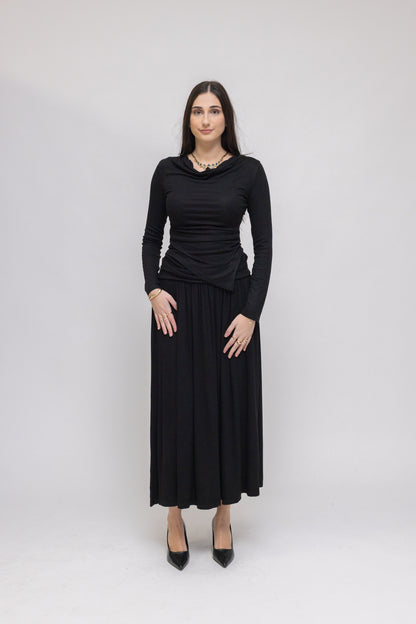 Draped Jersey Top &amp; Midi Skirt 2-Piece Set