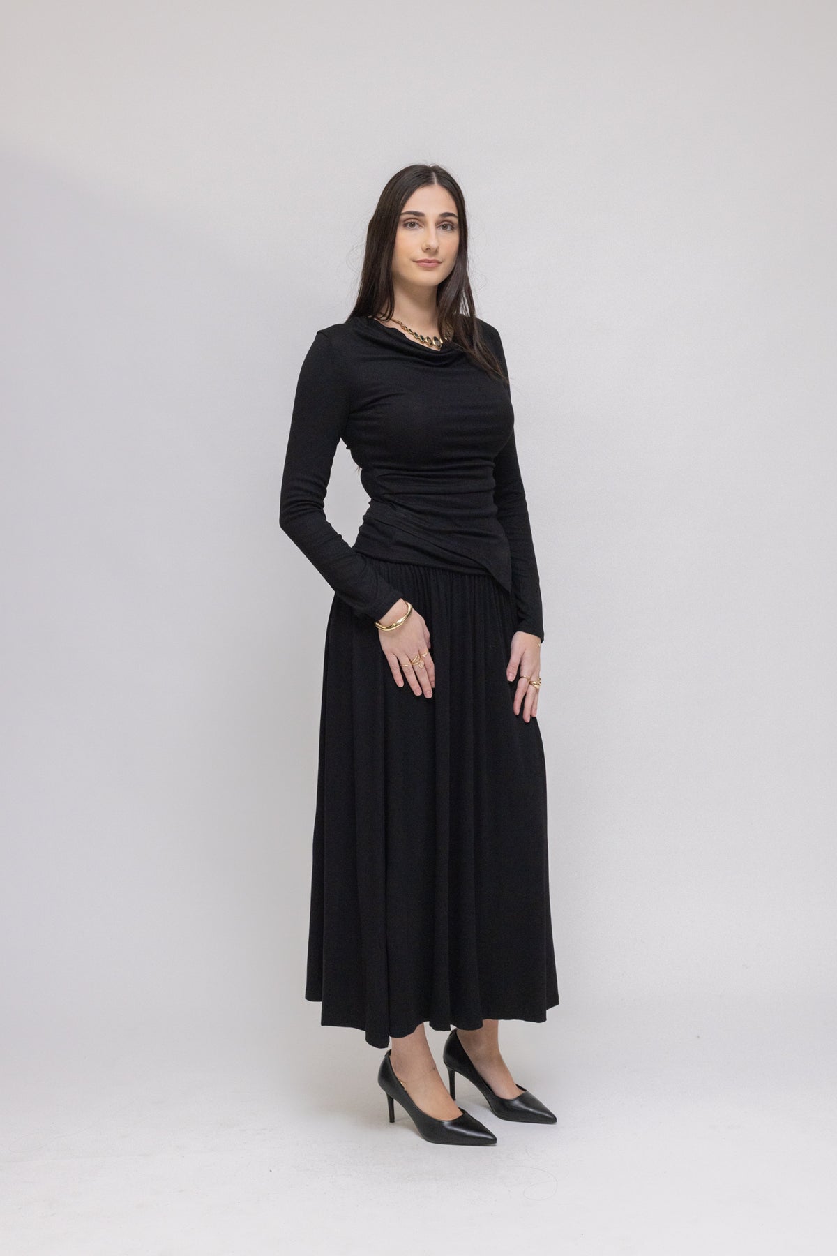 Draped Jersey Top &amp; Midi Skirt 2-Piece Set