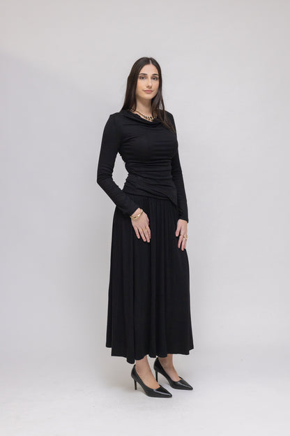 Draped Jersey Top &amp; Midi Skirt 2-Piece Set