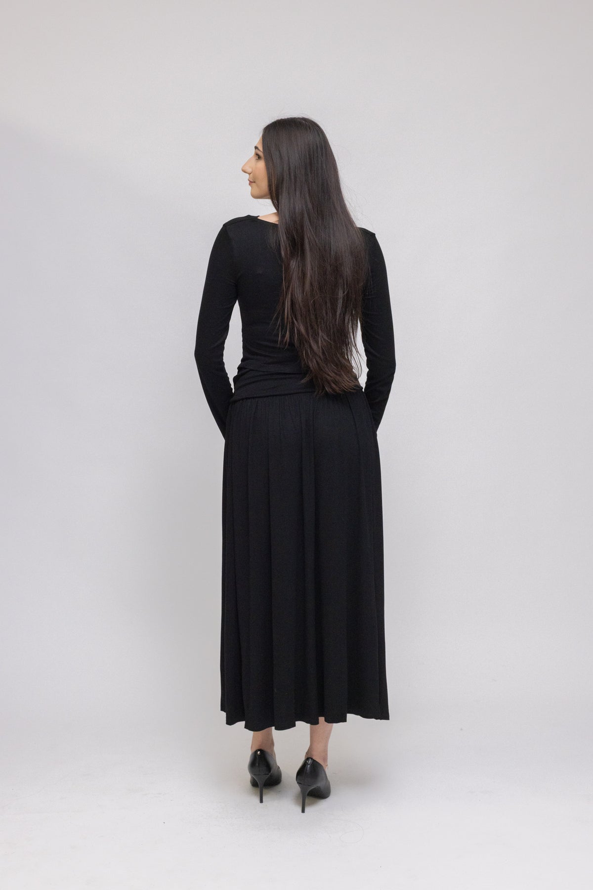 Draped Jersey Top &amp; Midi Skirt 2-Piece Set