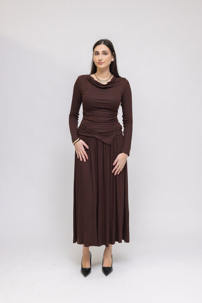 Draped Jersey Top &amp; Midi Skirt 2-Piece Set