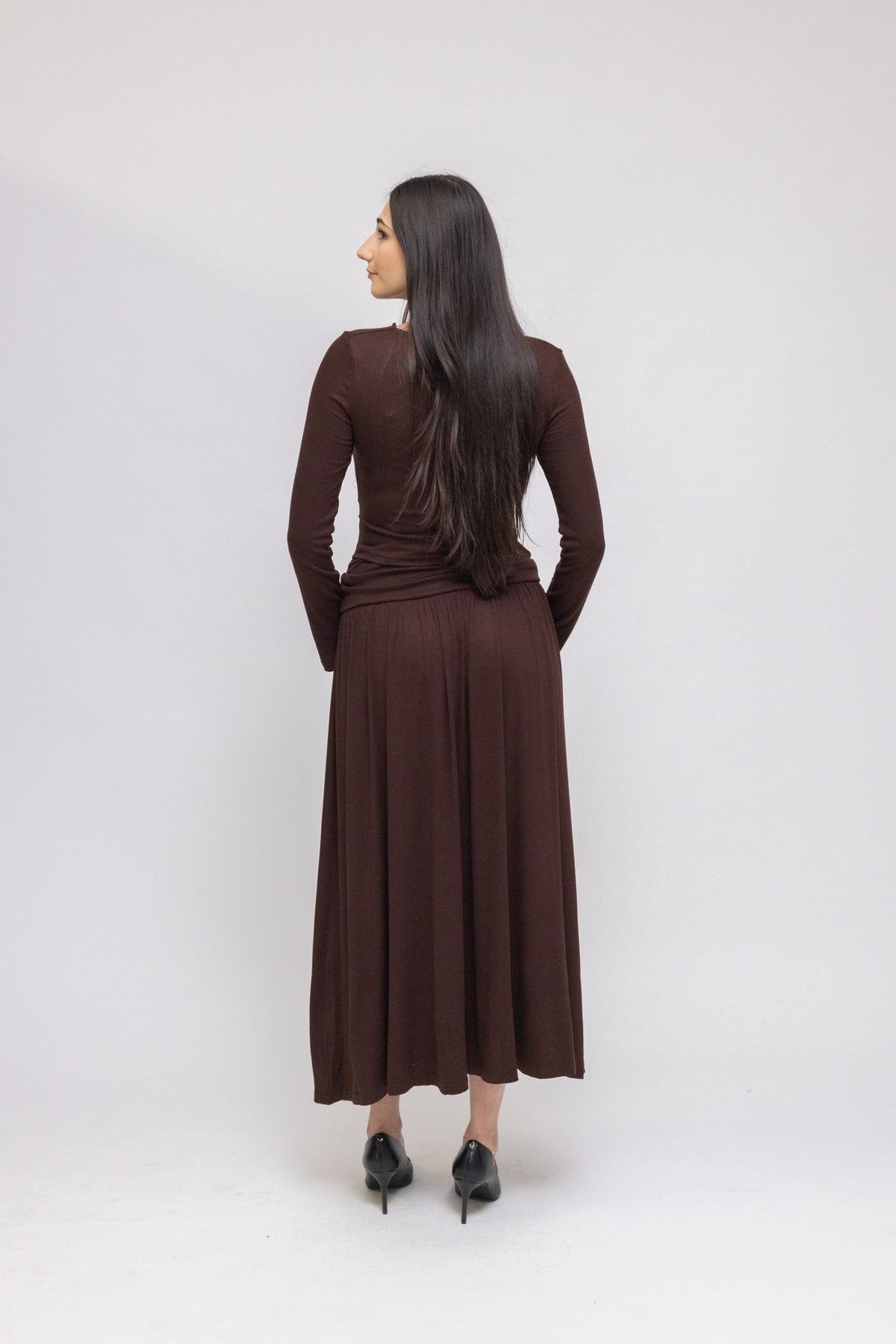 Draped Jersey Top &amp; Midi Skirt 2-Piece Set