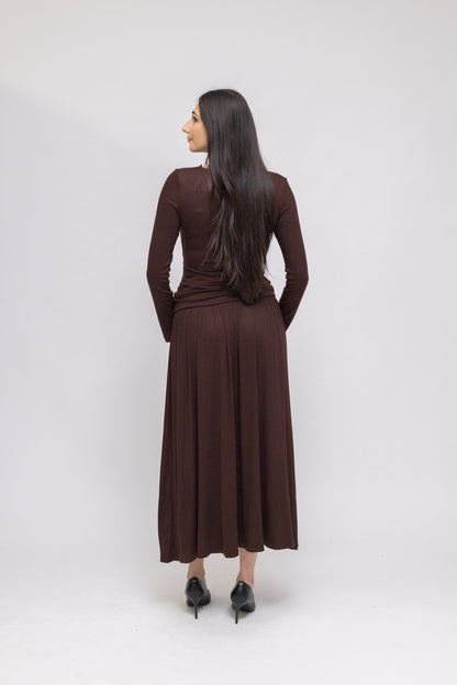 Draped Jersey Top &amp; Midi Skirt 2-Piece Set