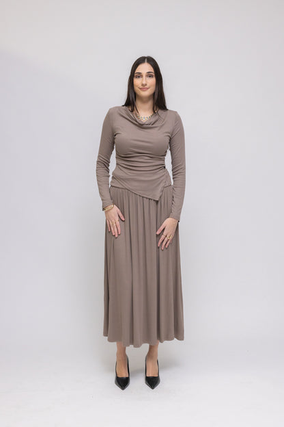 Draped Jersey Top &amp; Midi Skirt 2-Piece Set