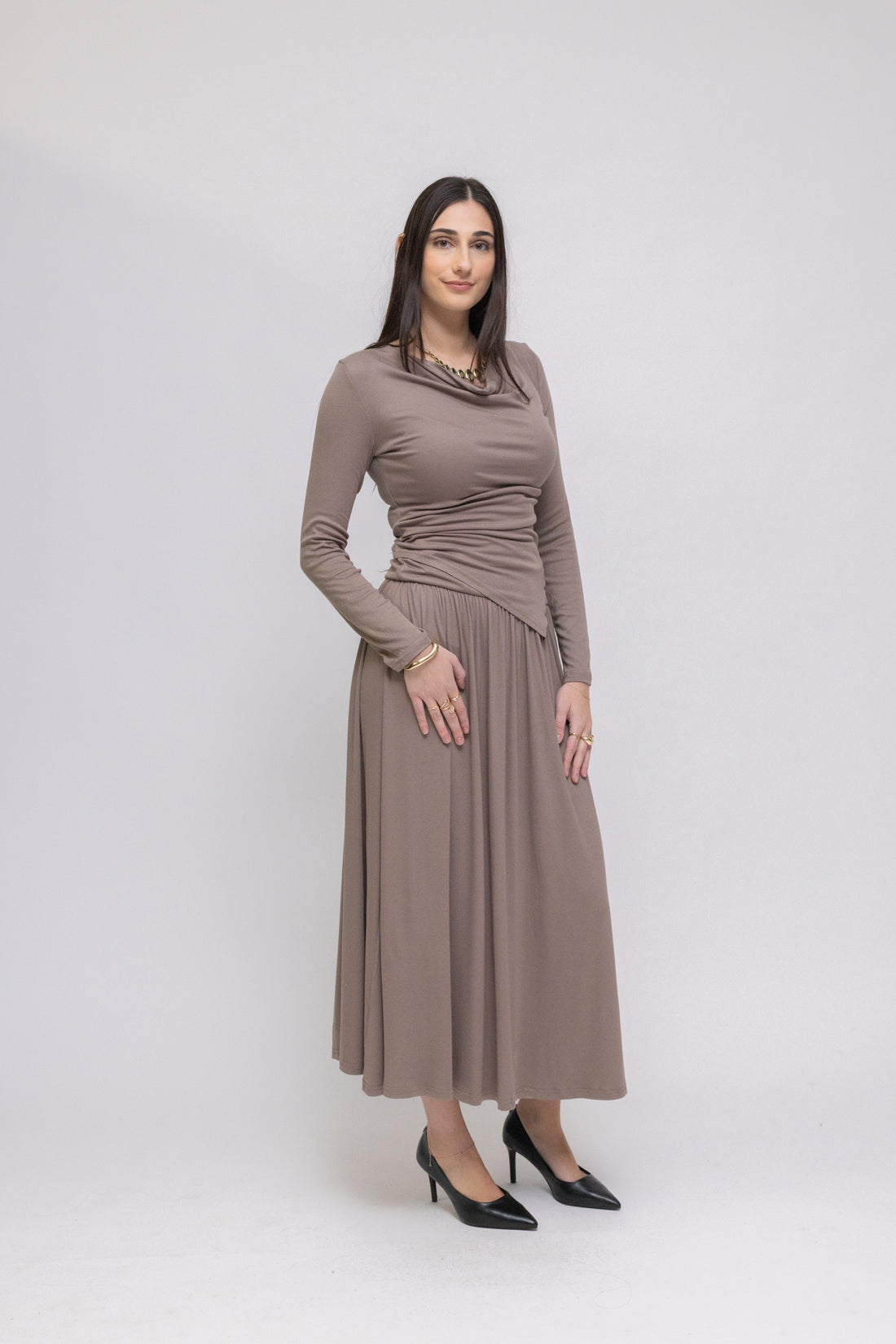 Draped Jersey Top &amp; Midi Skirt 2-Piece Set