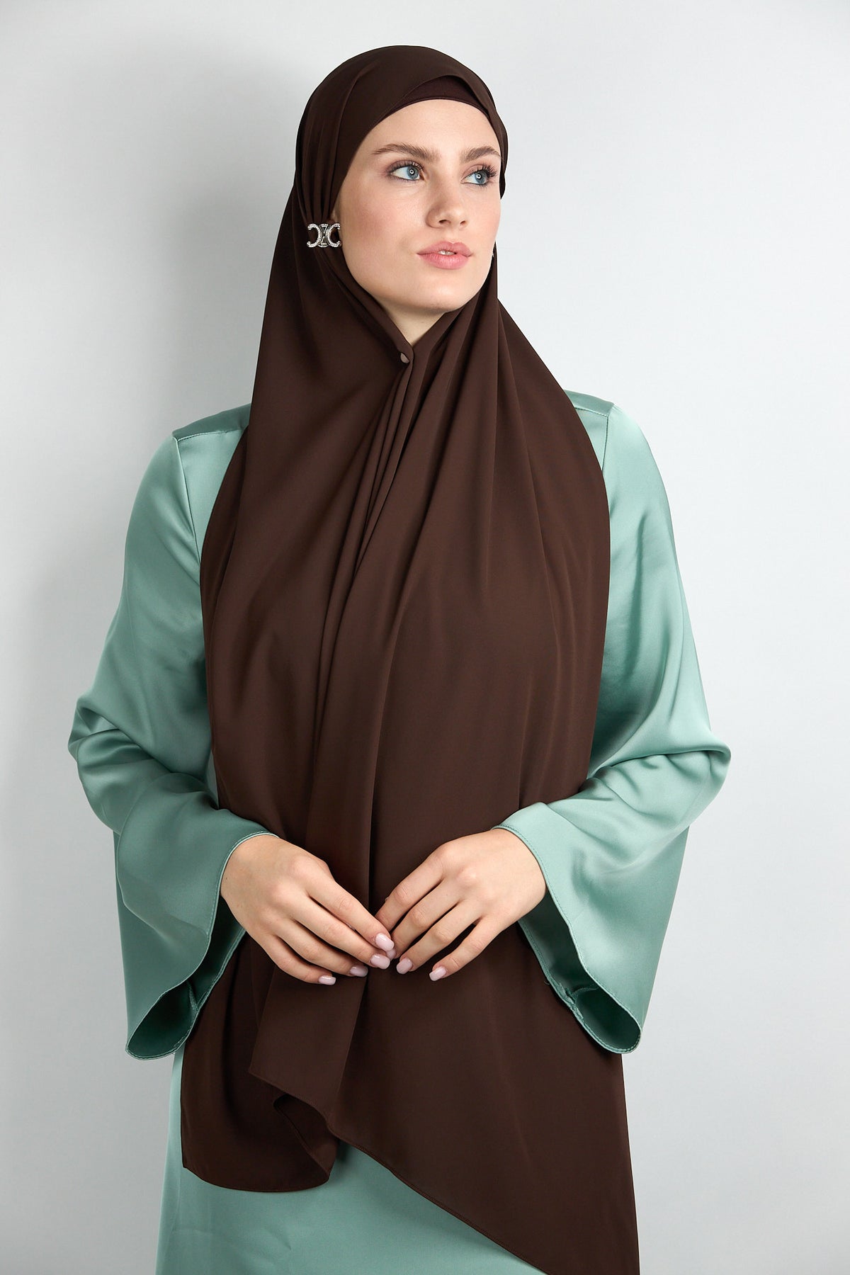 Diamond Chiffon Hijab with Matching Undercap Dark Brown 
