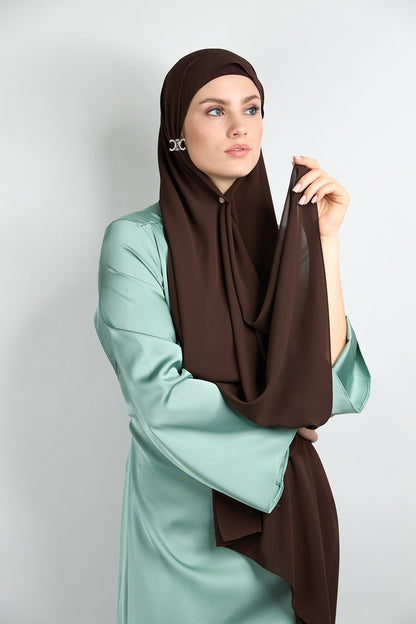 Diamond Chiffon Hijab with Matching Undercap Dark Brown 