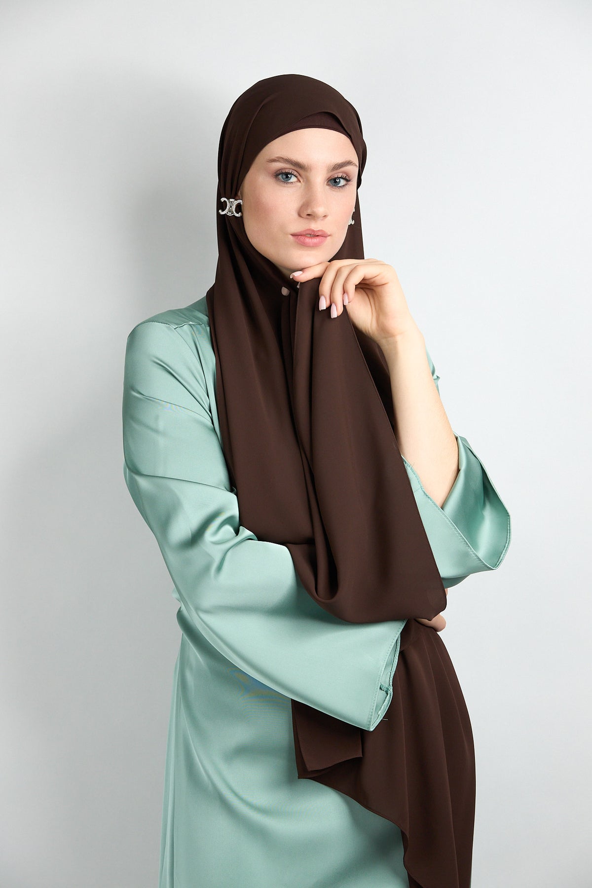 Diamond Chiffon Hijab with Matching Undercap Dark Brown 
