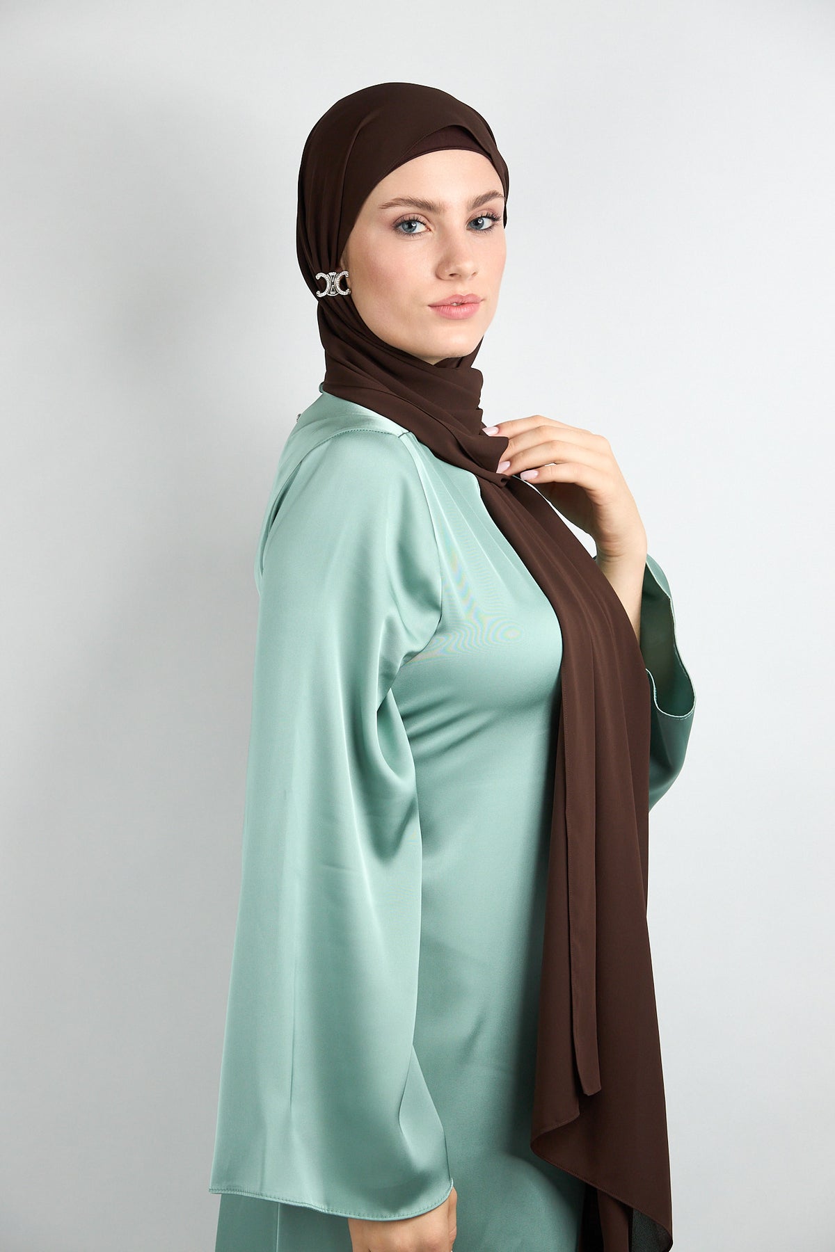 Diamond Chiffon Hijab with Matching Undercap Dark Brown 