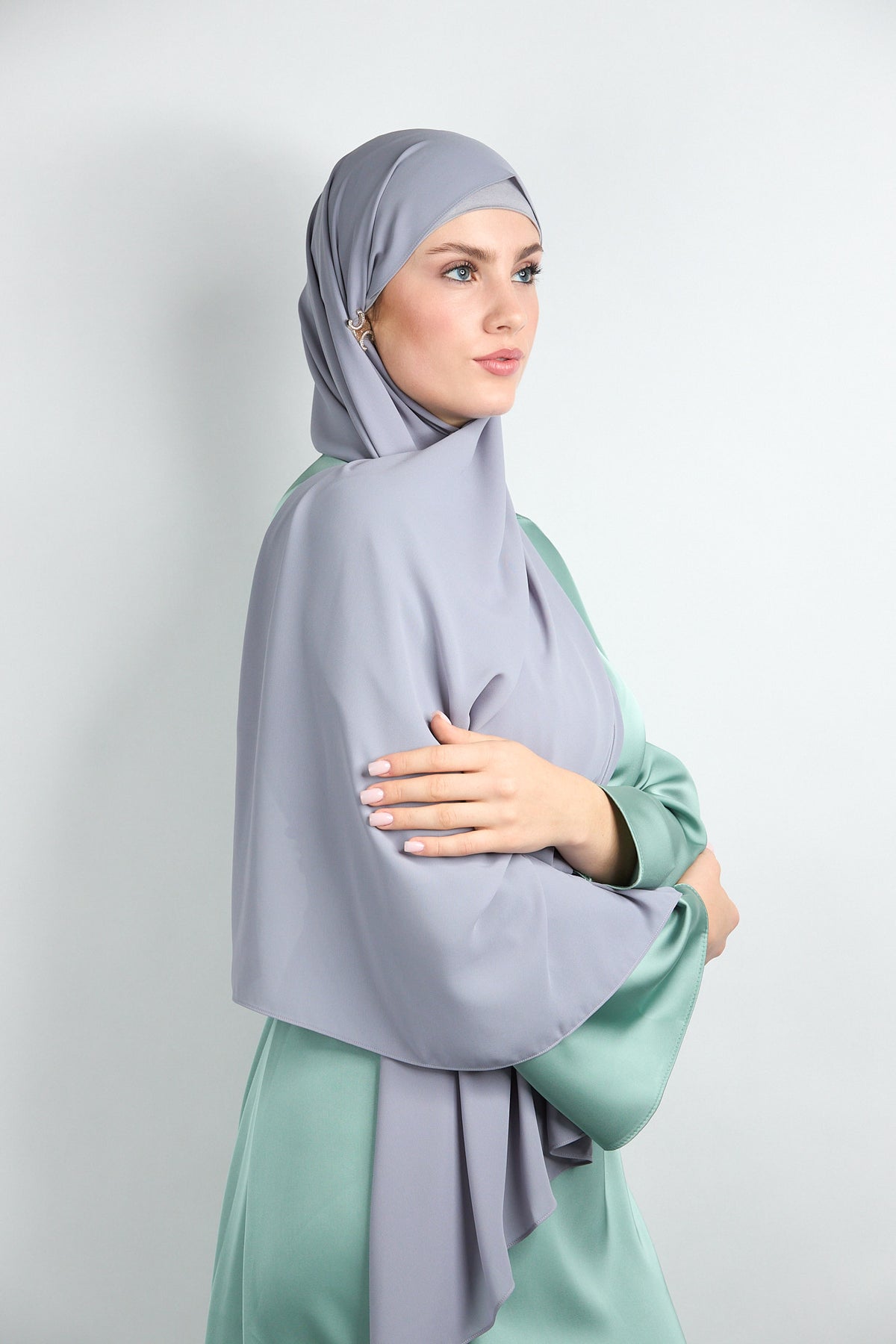 Diamond Chiffon Hijab with Matching Undercap Gray 