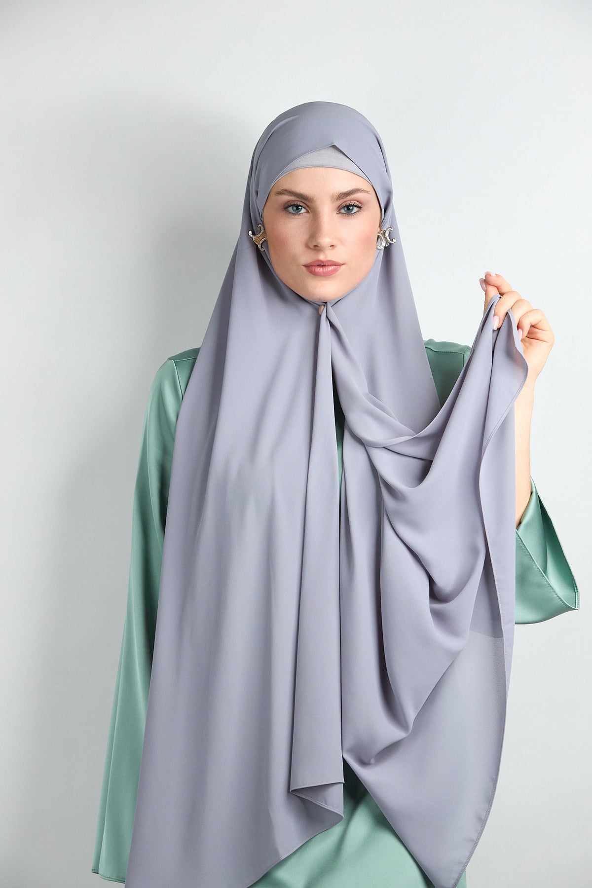 Diamond Chiffon Hijab with Matching Undercap Gray 
