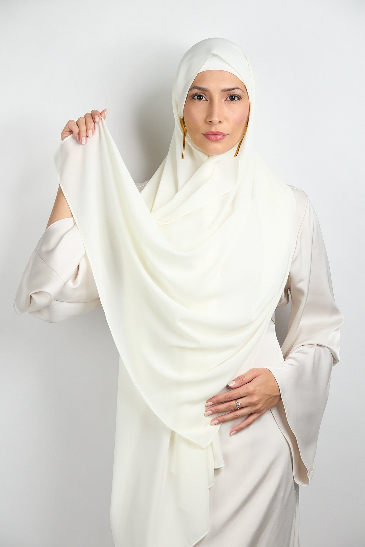 Diamond Chiffon Hijab with Matching Undercap Off White 