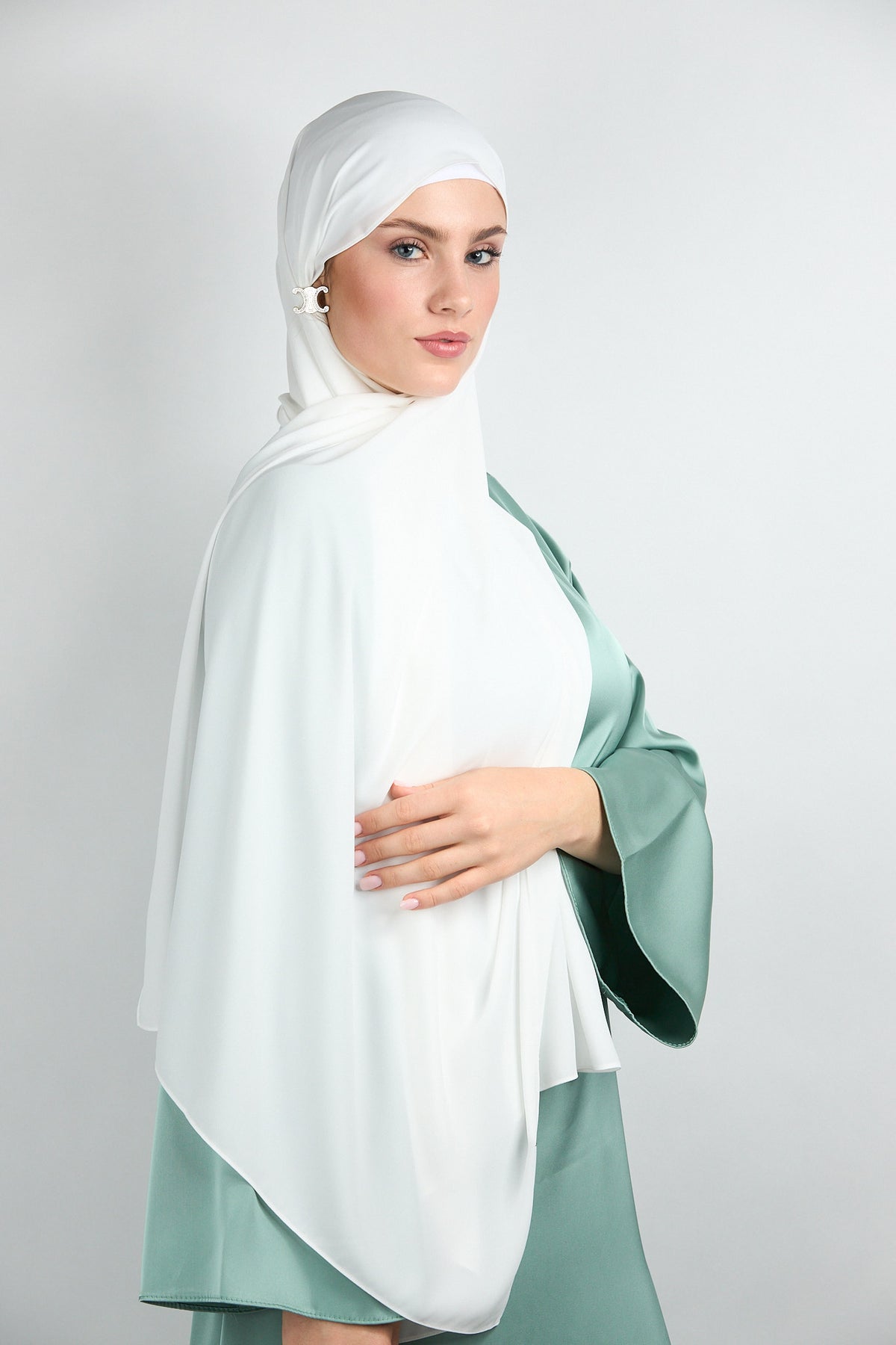 Diamond Chiffon Hijab with Matching Undercap White 