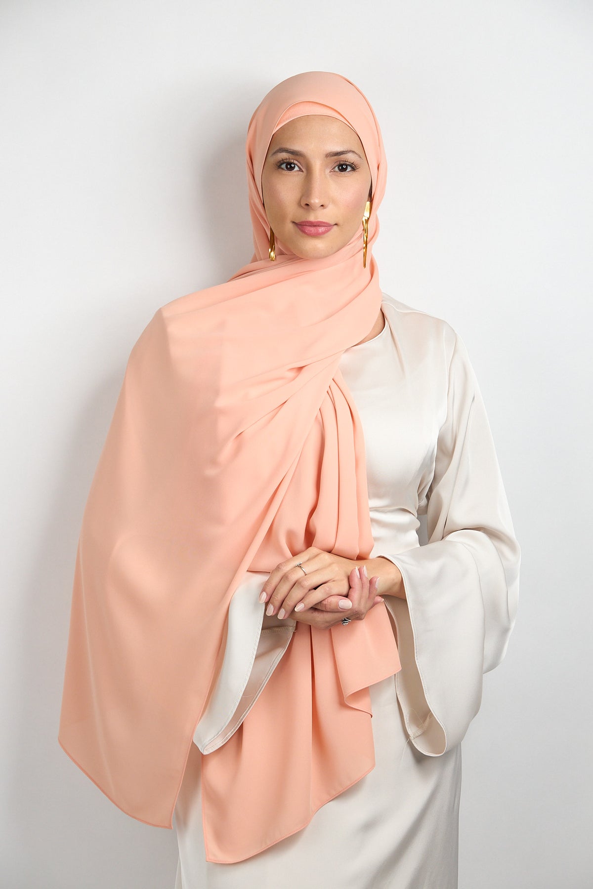 Diamond Chiffon Hijab with Matching Undercap Peach 