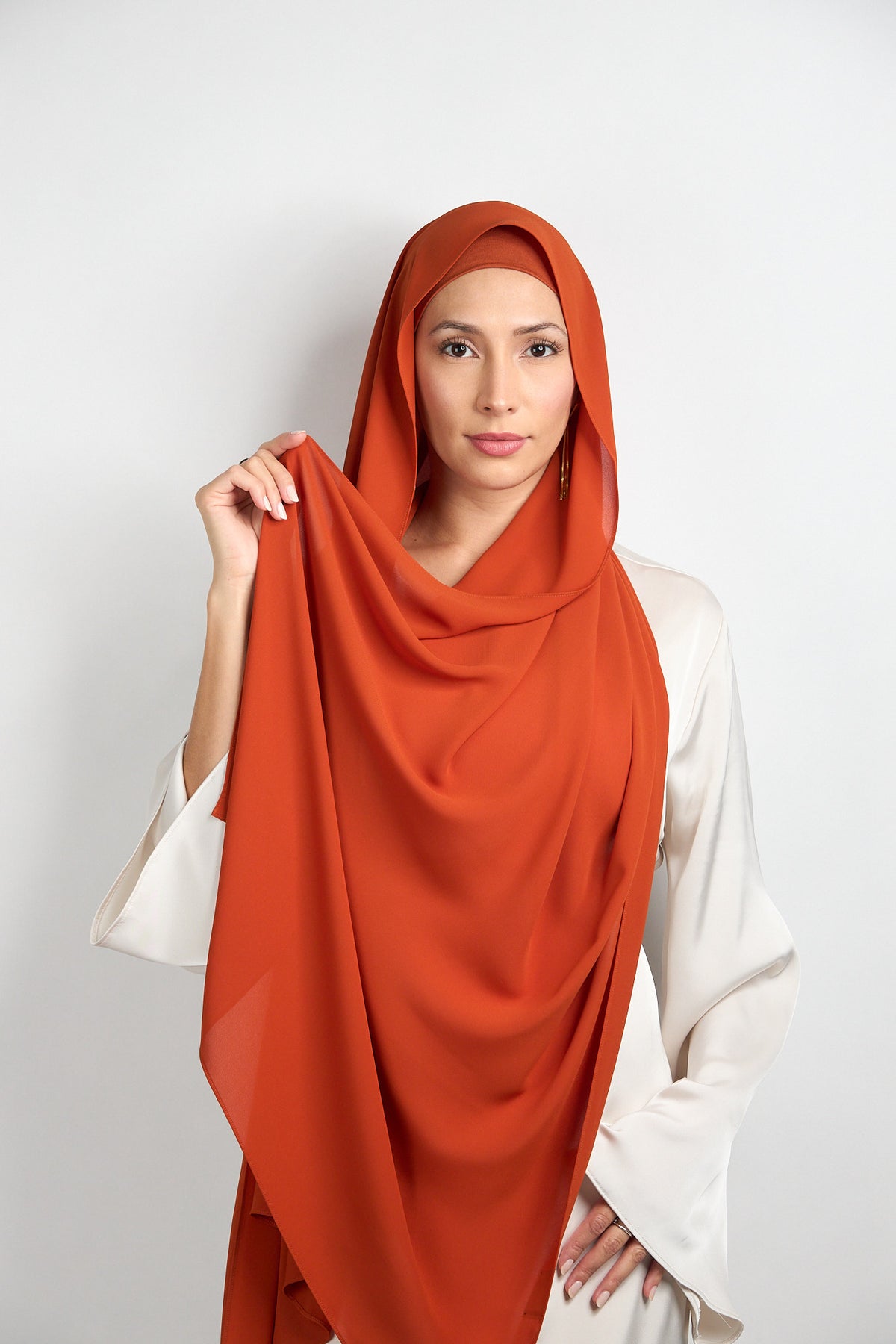 Diamond Chiffon Hijab with Matching Undercap Terracotta Orange 