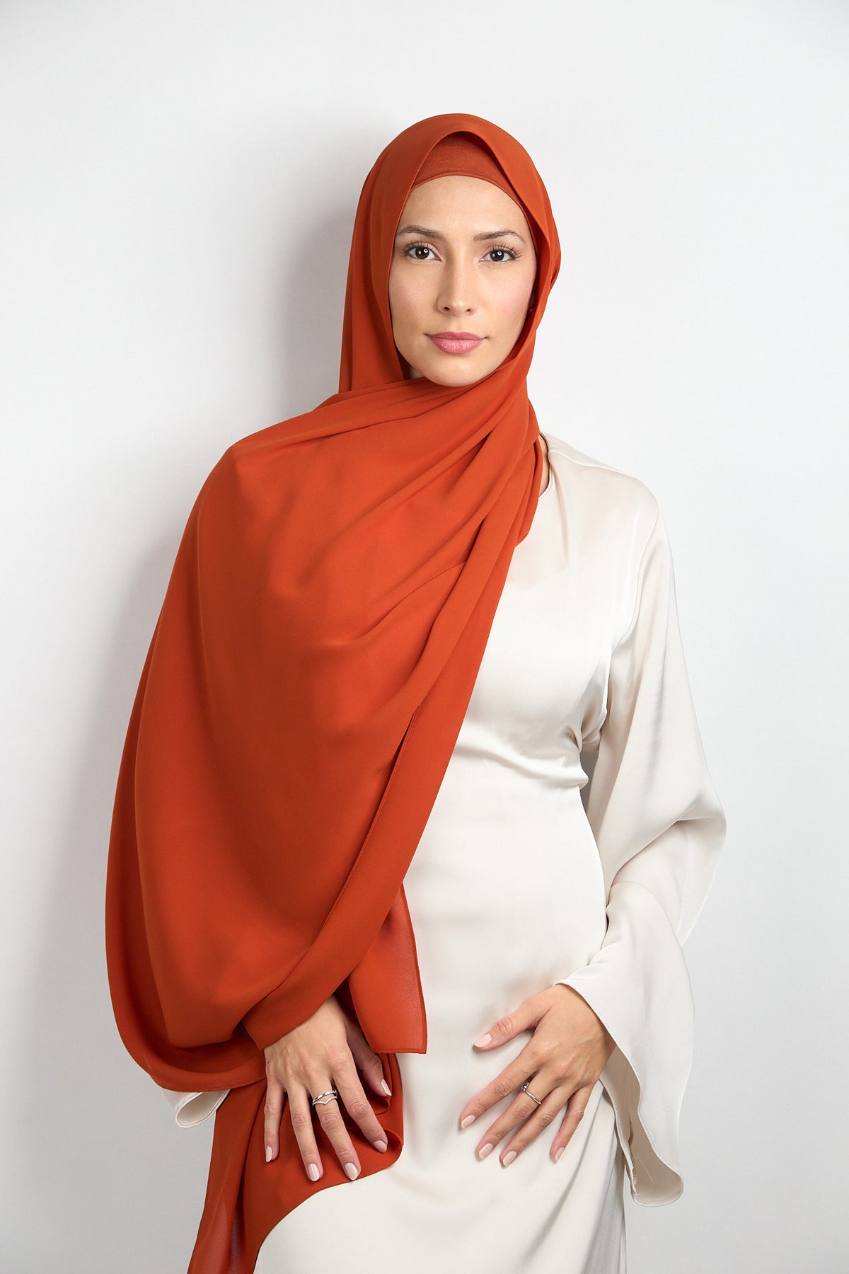 Diamond Chiffon Hijab with Matching Undercap Terracotta Orange 