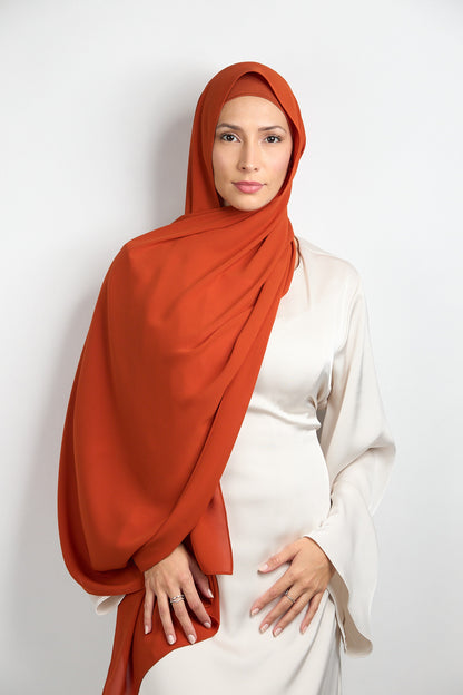 Diamond Chiffon Hijab with Matching Undercap Terracotta Orange 