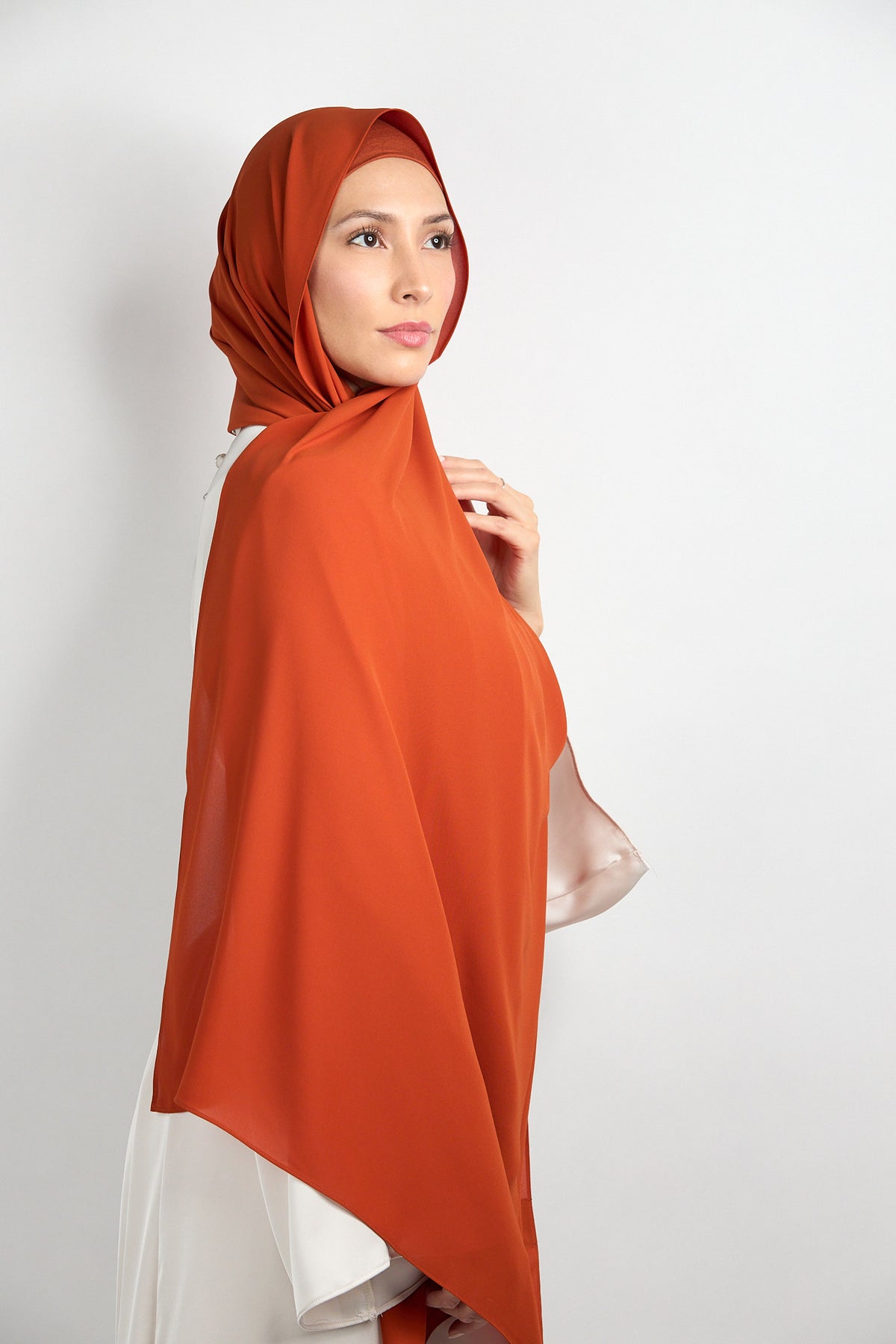 Diamond Chiffon Hijab with Matching Undercap Terracotta Orange 