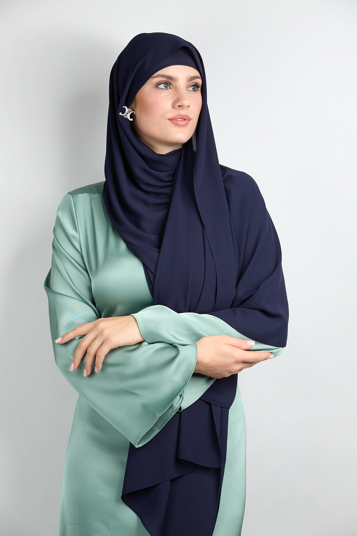 Diamond Chiffon Hijab with Matching Undercap Navy Blue 1 
