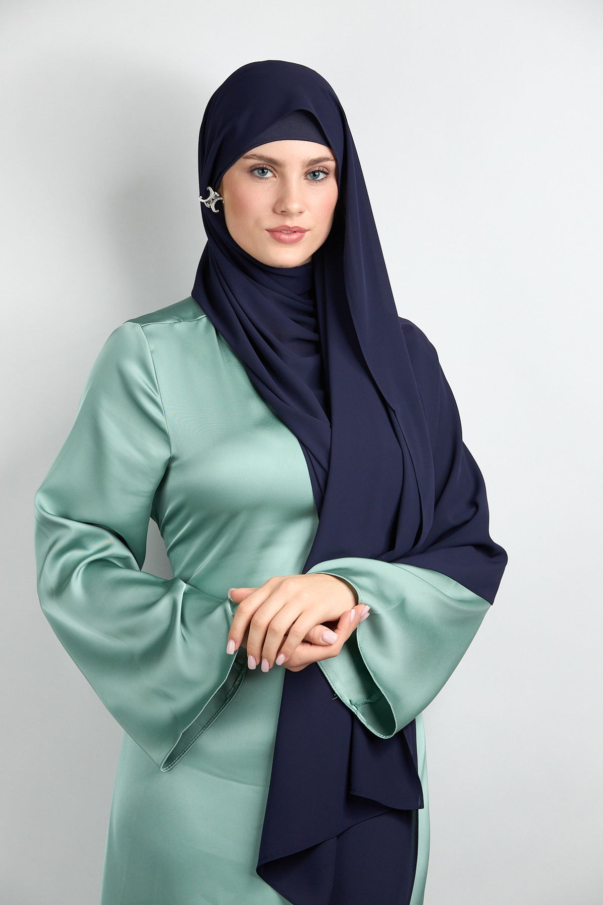 Diamond Chiffon Hijab with Matching Undercap Navy Blue 1 