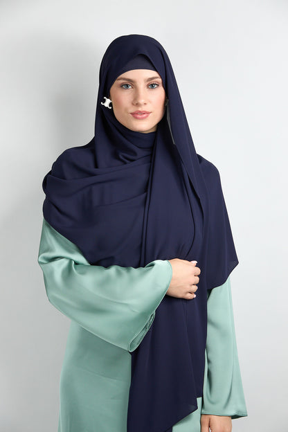 Diamond Chiffon Hijab with Matching Undercap Navy Blue 1 