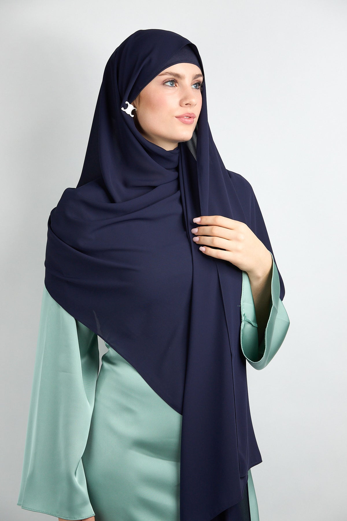 Diamond Chiffon Hijab with Matching Undercap Navy Blue 1 