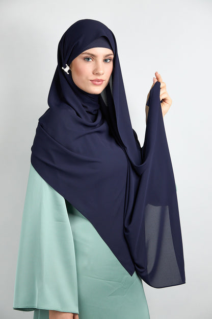 Diamond Chiffon Hijab with Matching Undercap Navy Blue 1 