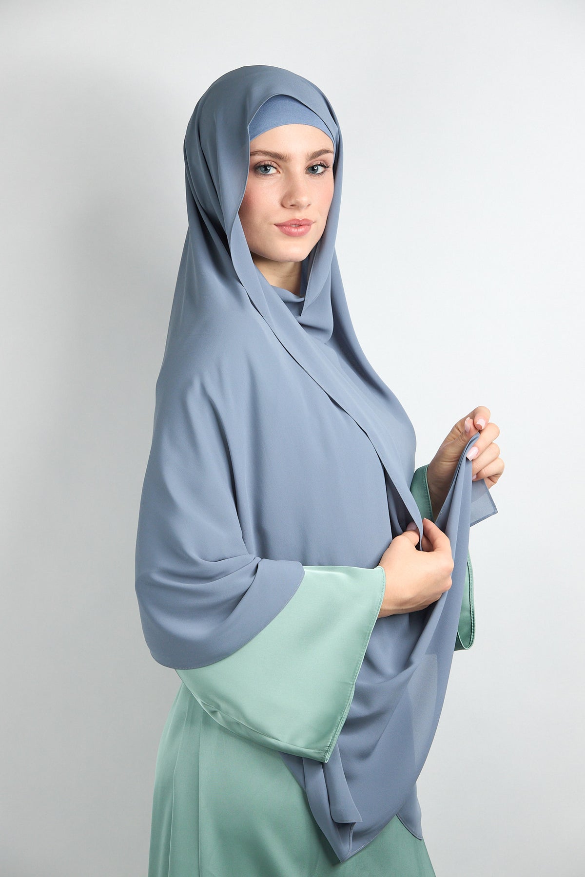 Diamond Chiffon Hijab with Matching Undercap Blue Gray 